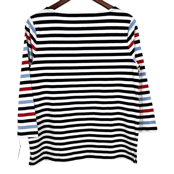 NEW NWT Talbots Sz Medium Nautical Stripe Blouse Shirt Top Mature 3/4 Sleeve - Picture 7 of 7